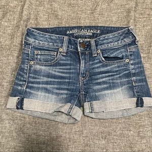 American eagle stretch midi jean shorts